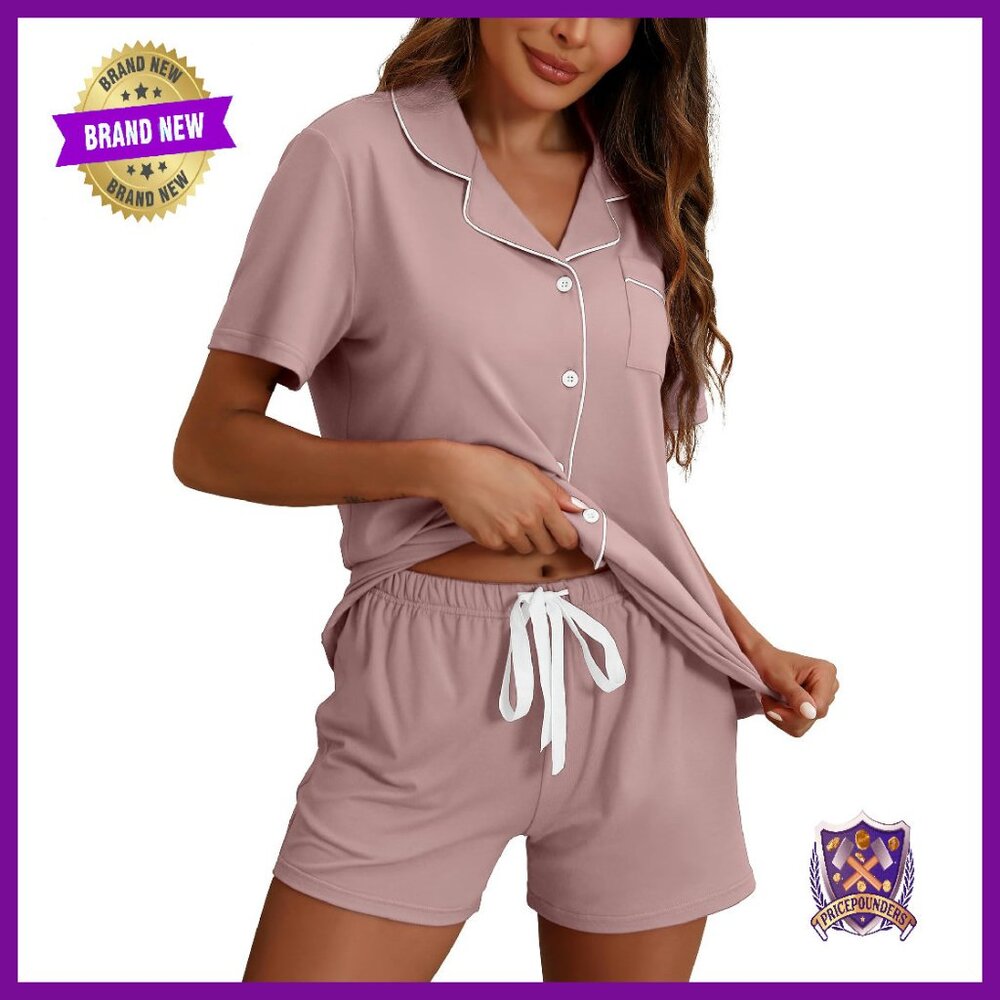 Soft Cotton Pajama Set With Pockets, Button Front, Elastic Waist
